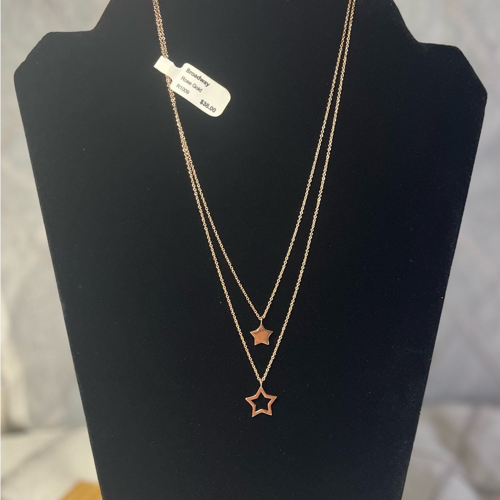 *Real Simple* 14K Rose Gold Plated Broadway Layered Necklace Multi Strand